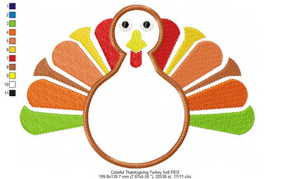 Colorful Thanksgiving Turkey - Applique