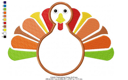 Colorful Thanksgiving Turkey - Applique