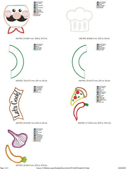 Let's Cook Chef Kitchen Wreath - ITH Project - Machine Embroidery Design