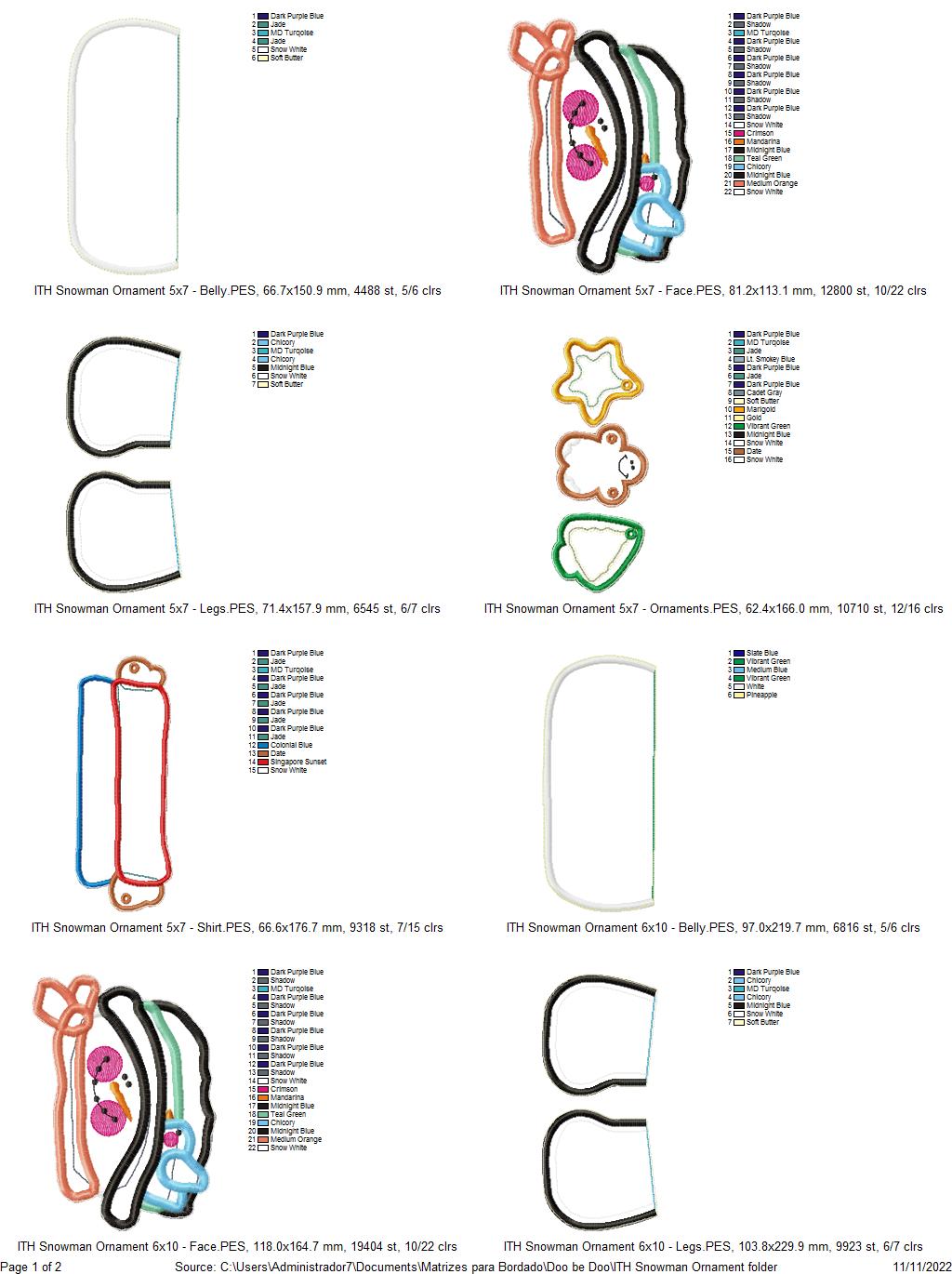 Snowman Ornament - ITH Project - Machine Embroidery Design