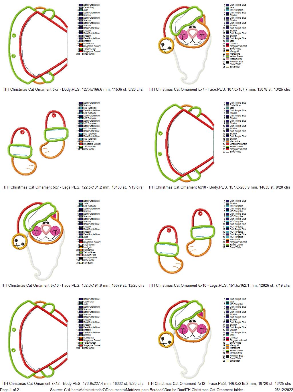 Christmas Cat Ornament - ITH Project - Machine Embroidery Design