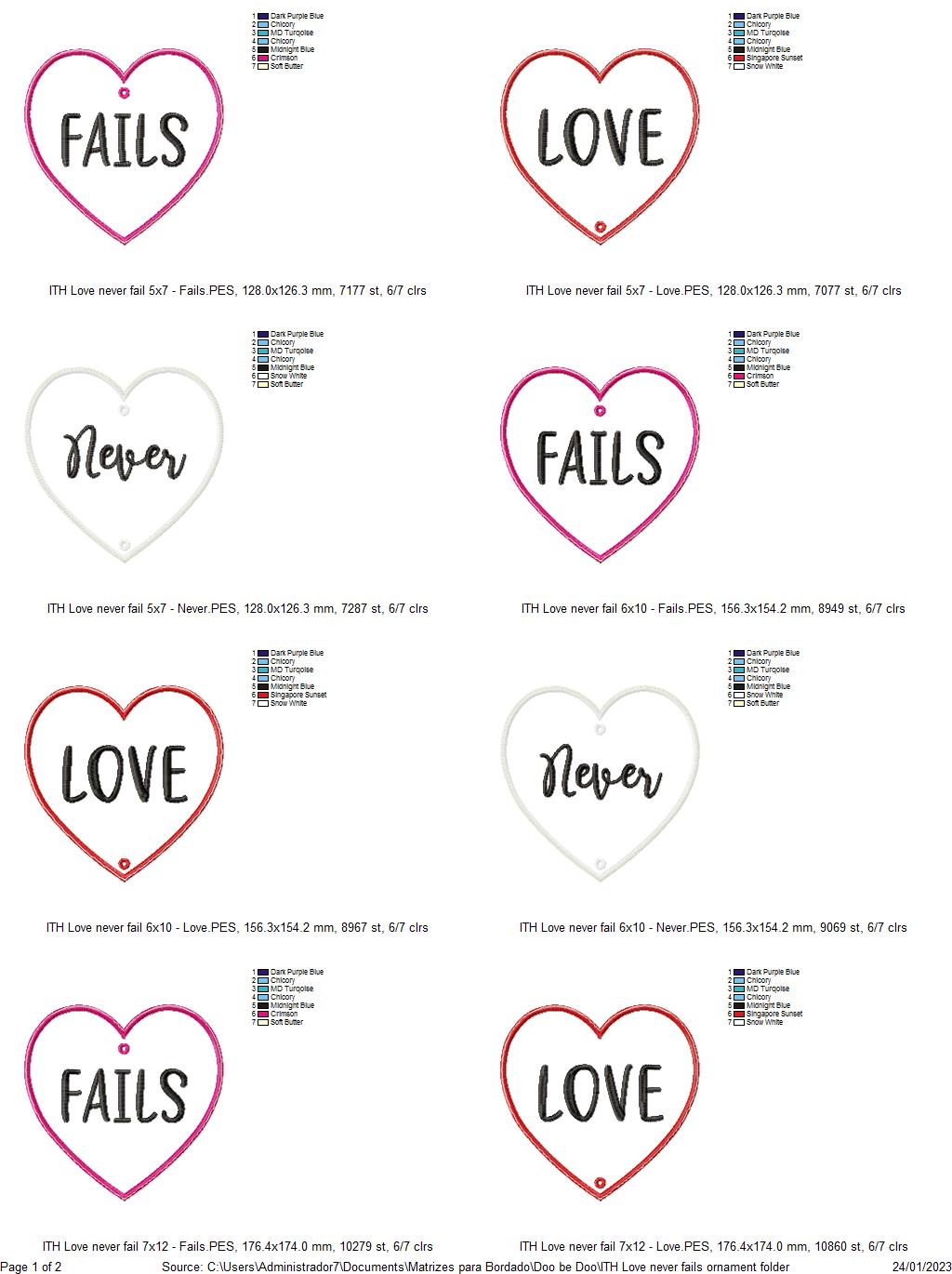 Love Never Fails Ornament - ITH Project - Machine Embroidery Design