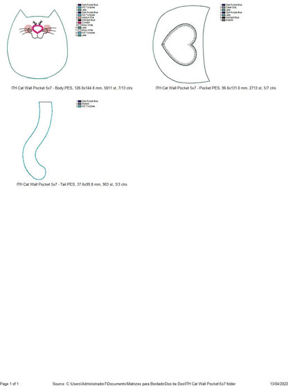 Cute Cat Wall Pocket - ITH Project - Machine Embroidery Design