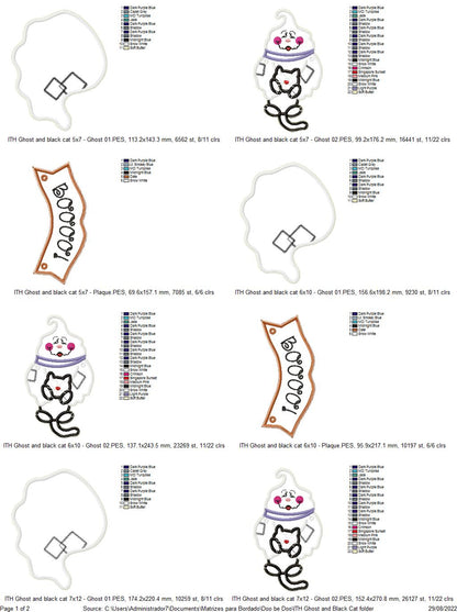 Ghost and Black Cat Ornament - ITH Project - Machine Embroidery Design