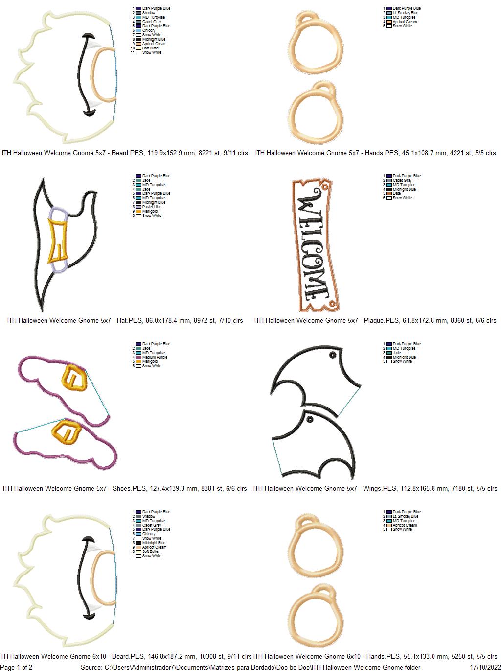 Halloween Welcome Gnome Ornament - ITH Project - Machine Embroidery Design