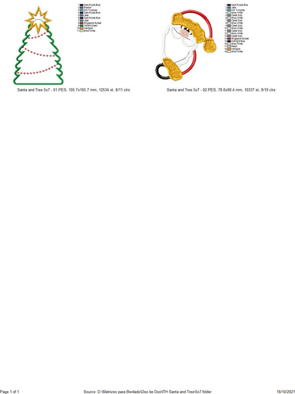 Santa Claus and Christmas Tree Ornament - ITH Project - Machine Embroidery Design