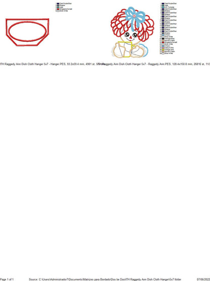 Raggedy Doll Dish Towel Holder - ITH Project - Machine Embroidery Design