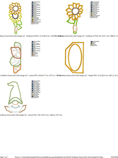Sunflower Gnome Dish Cloth Hanger - ITH Project - Machine Embroidery Design