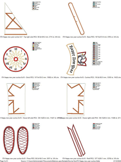 Cuckoo Clock Happy New Year Ornament - ITH Project - Machine Embroidery Design