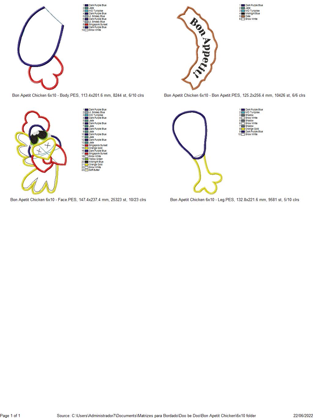 Chicken Ornament Bon Appetit - ITH Project - Machine Embroidery Design