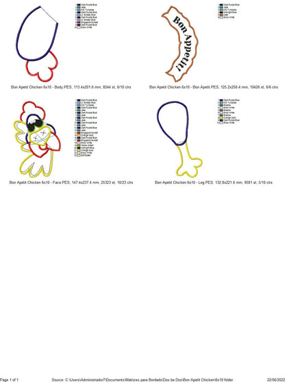 Chicken Ornament Bon Appetit - ITH Project - Machine Embroidery Design