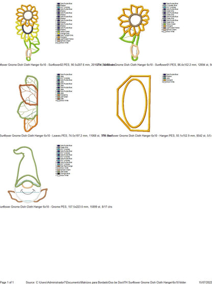 Sunflower Gnome Dish Cloth Hanger - ITH Project - Machine Embroidery Design