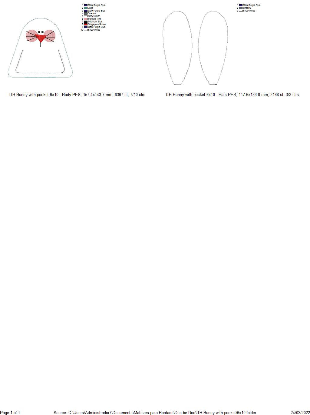 Bunny With Pocket - ITH Project - Machine Embroidery Design