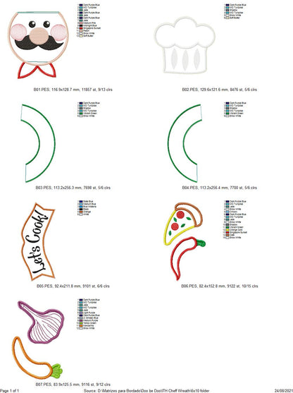 Let's Cook Chef Kitchen Wreath - ITH Project - Machine Embroidery Design