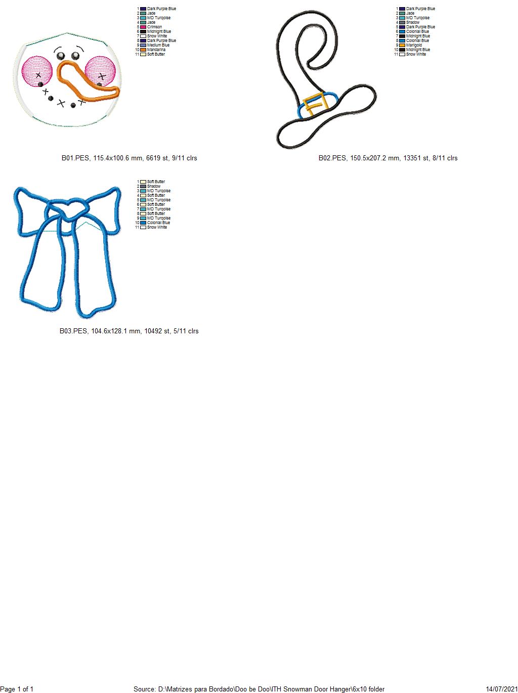 Country Snowman Ornament - ITH Project - Machine Embroidery Design