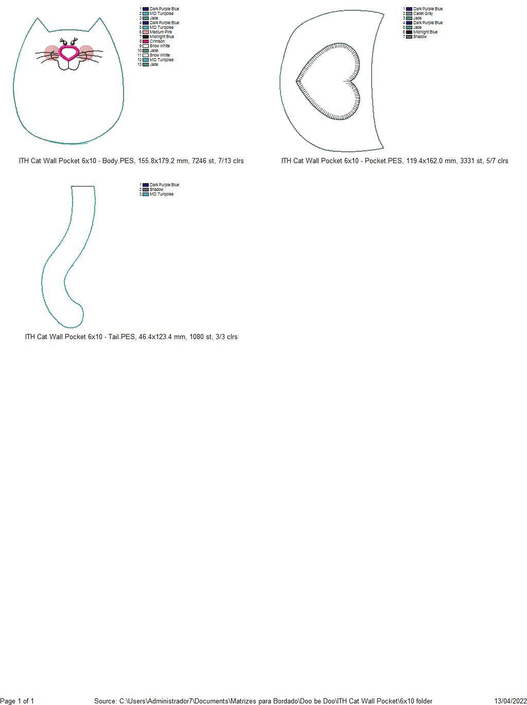 Cute Cat Wall Pocket - ITH Project - Machine Embroidery Design