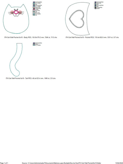 Cute Cat Wall Pocket - ITH Project - Machine Embroidery Design