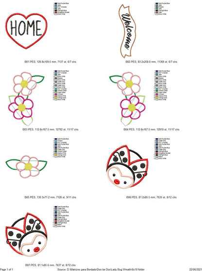 Ladybugs Welcome Home Ornament - ITH Project - Machine Embroidery Design