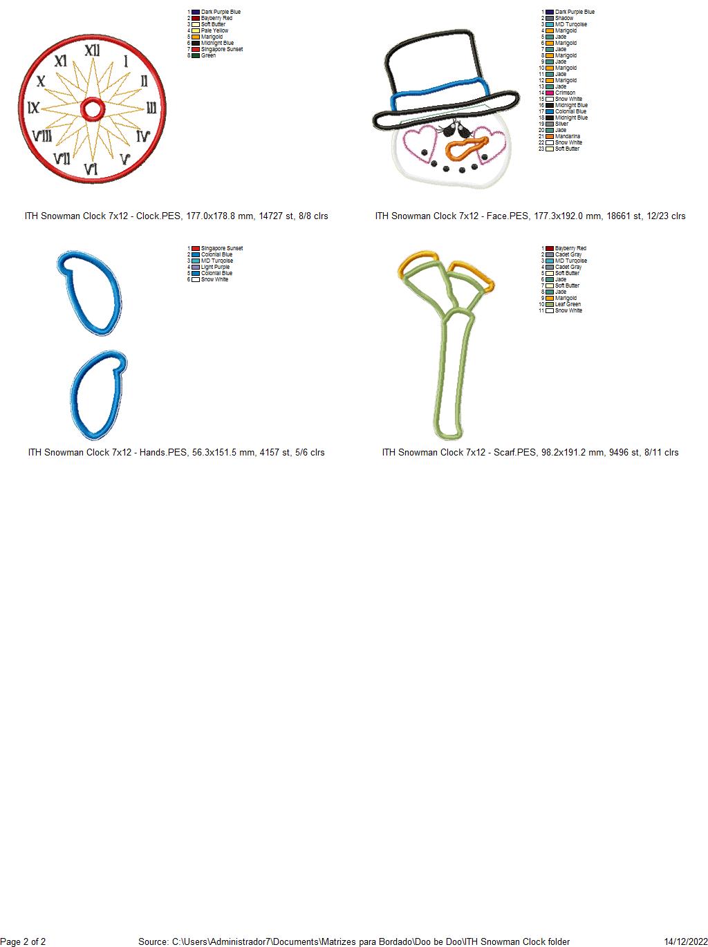 Snowman Clock Ornament - ITH Project - Machine Embroidery Design