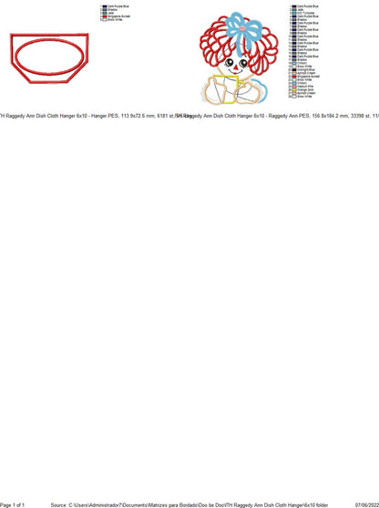 Raggedy Doll Dish Towel Holder - ITH Project - Machine Embroidery Design