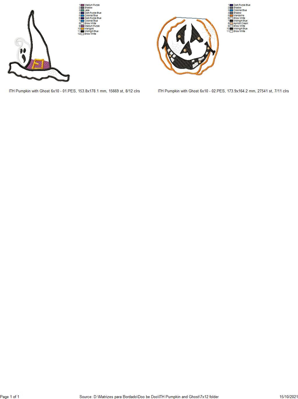 Pumpkin and Ghost Vase Ornament - ITH Project - Machine Embroidery Design