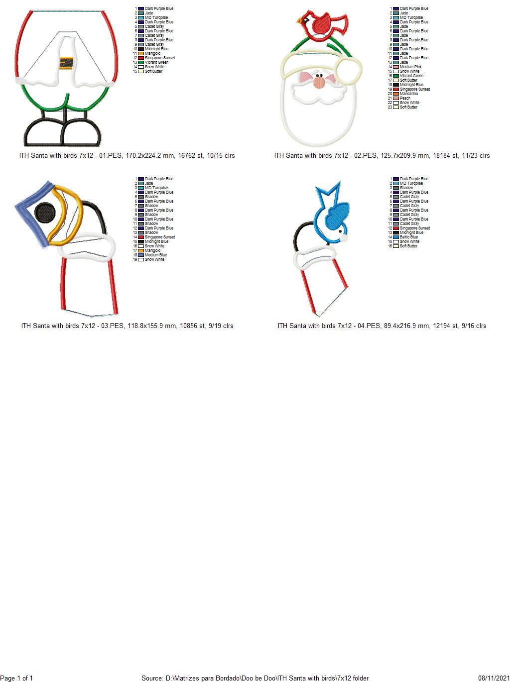 Santa Claus with Birds Vase Ornament - ITH Project - Machine Embroidery Design