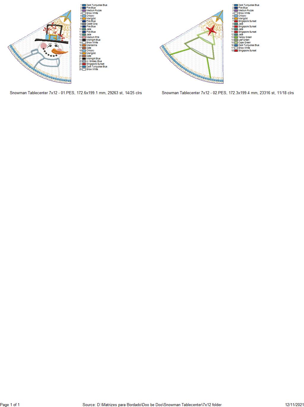 Christmas Snowman Table Center - ITH Project - Machine Embroidery Design