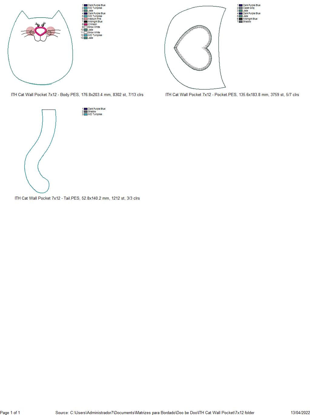 Cute Cat Wall Pocket - ITH Project - Machine Embroidery Design