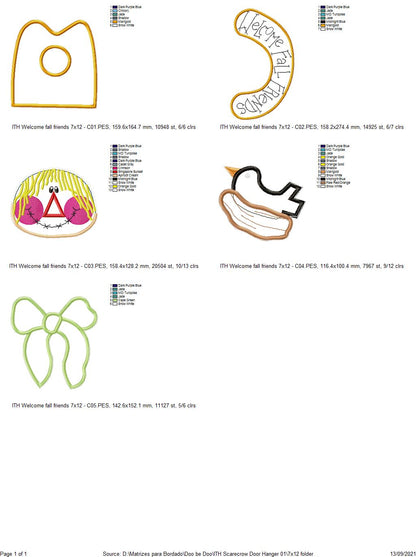 Welcome Fall Friends Door Hanger - ITH Project - Machine Embroidery Design