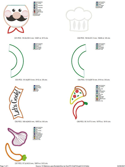 Let's Cook Chef Kitchen Wreath - ITH Project - Machine Embroidery Design
