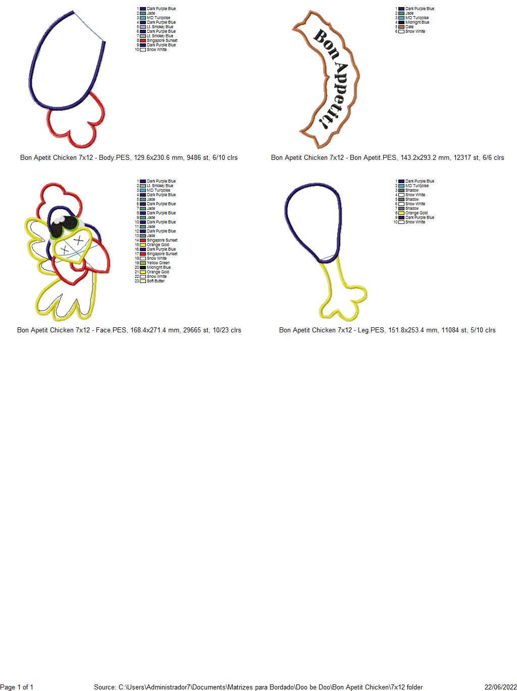 Chicken Ornament Bon Appetit - ITH Project - Machine Embroidery Design