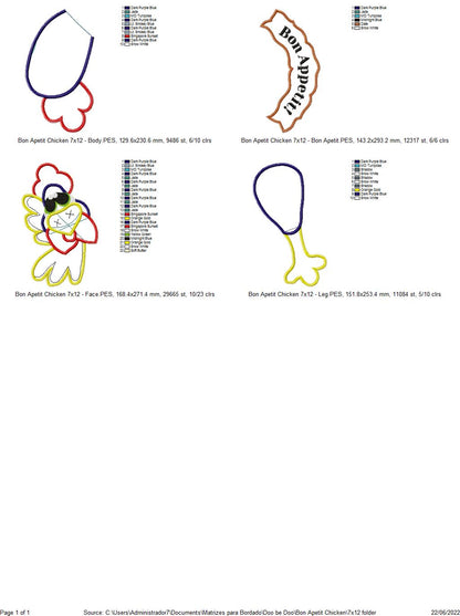 Chicken Ornament Bon Appetit - ITH Project - Machine Embroidery Design