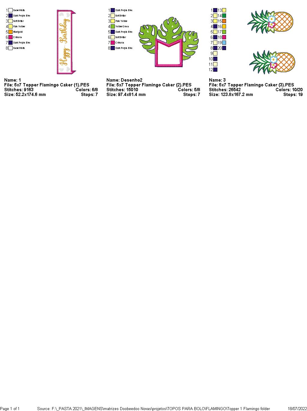 Flamingo and Pineapple Cake Topper Birthday Numbers 1-11 - ITH Project - Machine Embroidery Design
