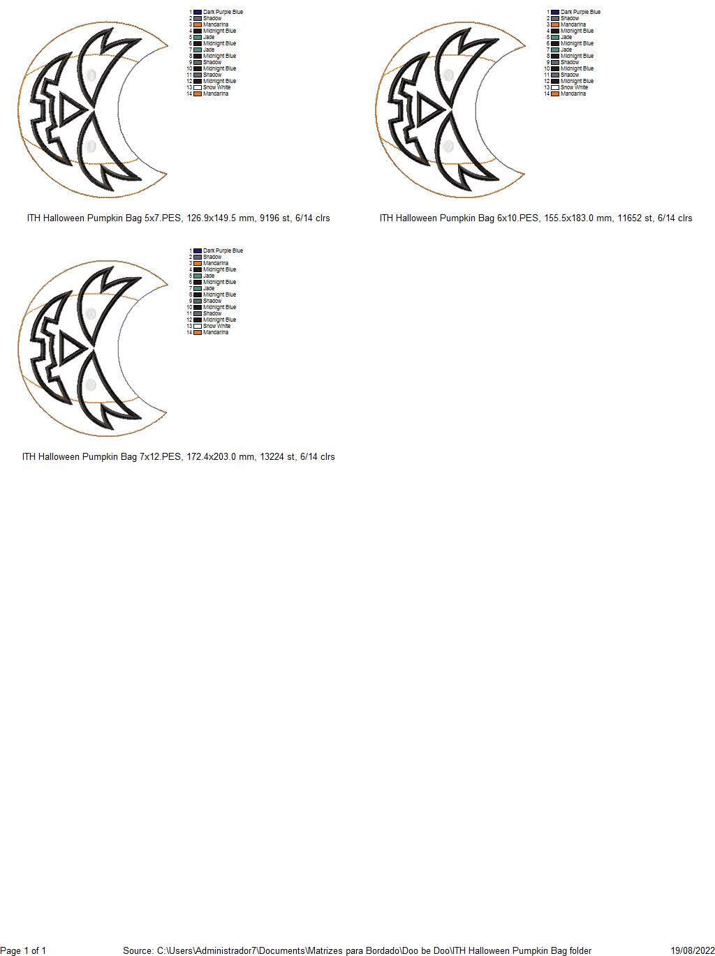 Halloween Pumpkin Candy Bag - ITH Project - Machine Embroidery Design