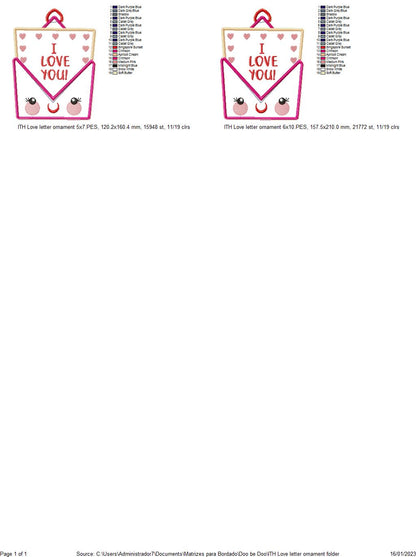 Love Letter Ornament - ITH Project - Machine Embroidery Design