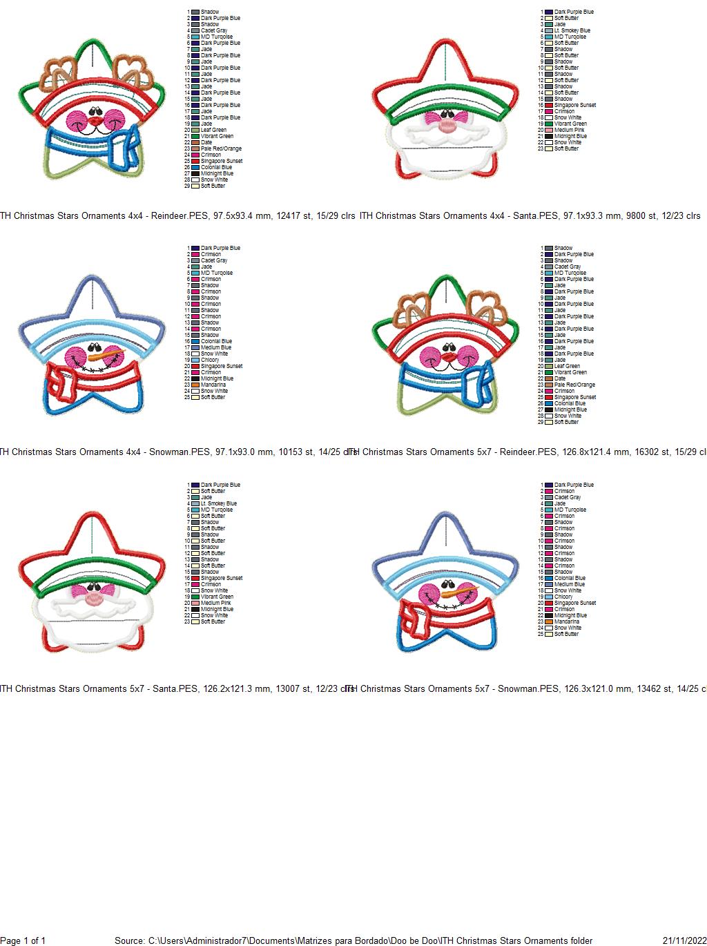 Cute Stars Tree Ornaments Set of 3 Designs - ITH Project - Machine Embroidery Design