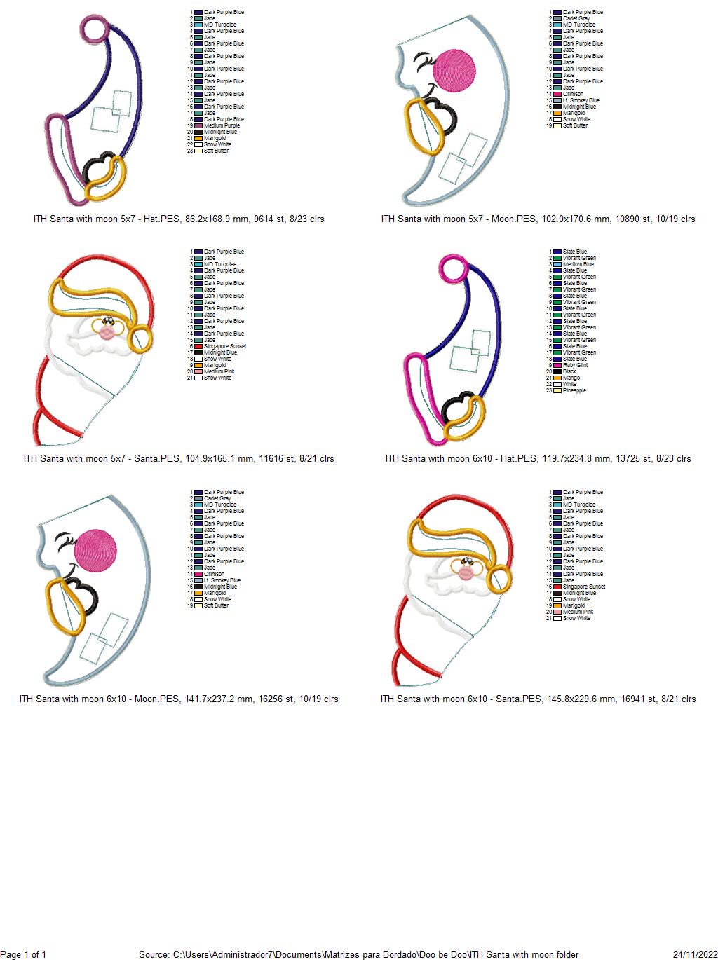 Santa With Moon Vase Ornament - ITH Project - Machine Embroidery Design
