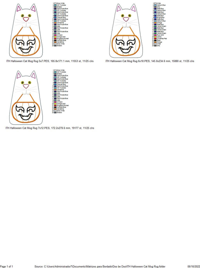 Halloween Cat Mug Rug - ITH Project - Machine Embroidery Design