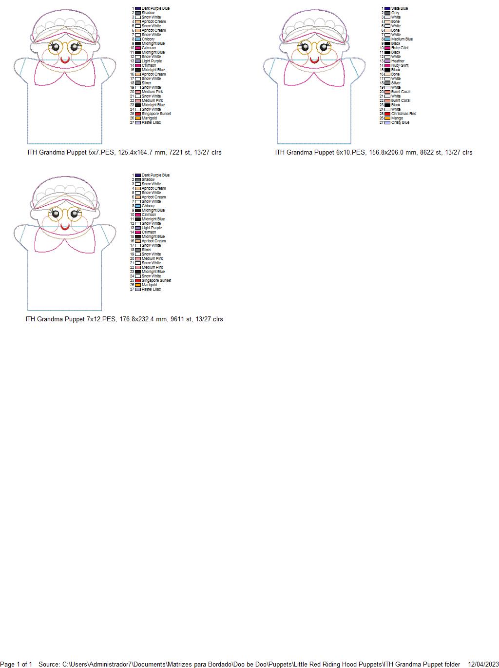 Grandma Puppet - ITH Project - Machine Embroidery Design