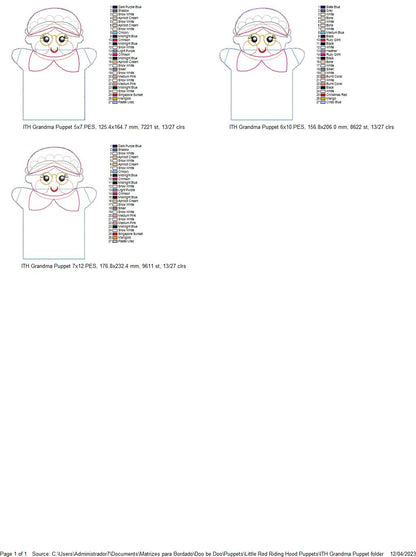 Grandma Puppet - ITH Project - Machine Embroidery Design