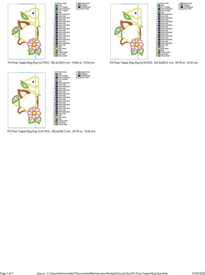 Pear Teapot Mug Rug - ITH Project - Machine Embroidery Design
