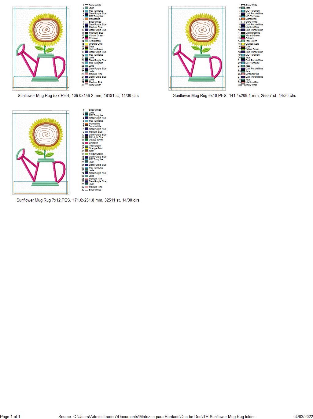Sunflower Mug Rug - ITH Project - Machine Embroidery Design