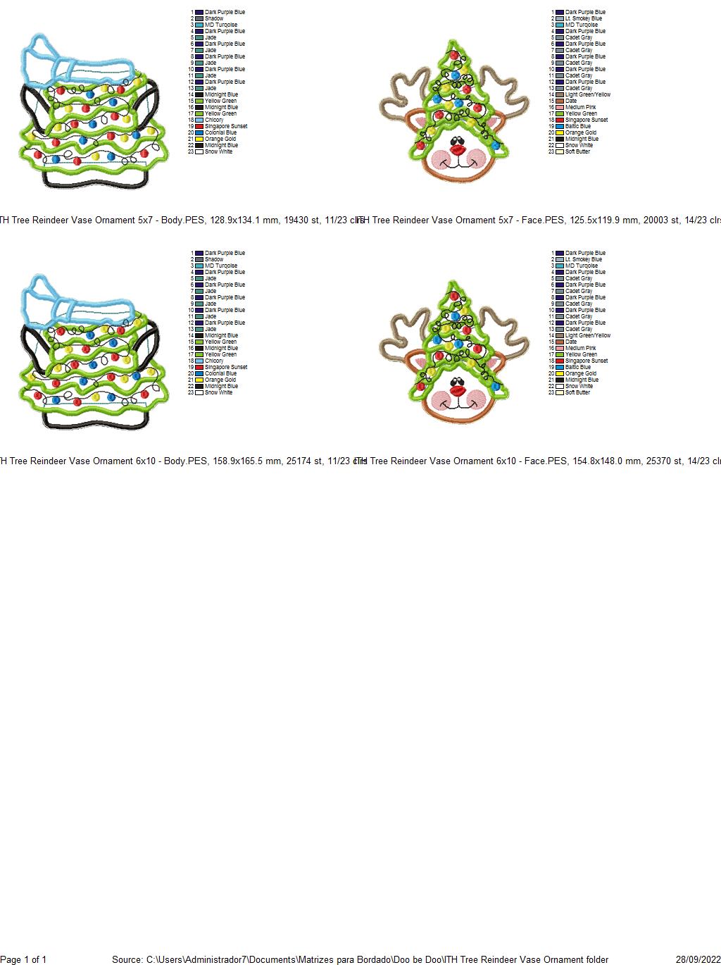 Christmas Tree Reindeer Vase Ornament - ITH Project - Machine Embroidery Design