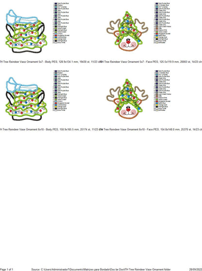 Christmas Tree Reindeer Vase Ornament - ITH Project - Machine Embroidery Design