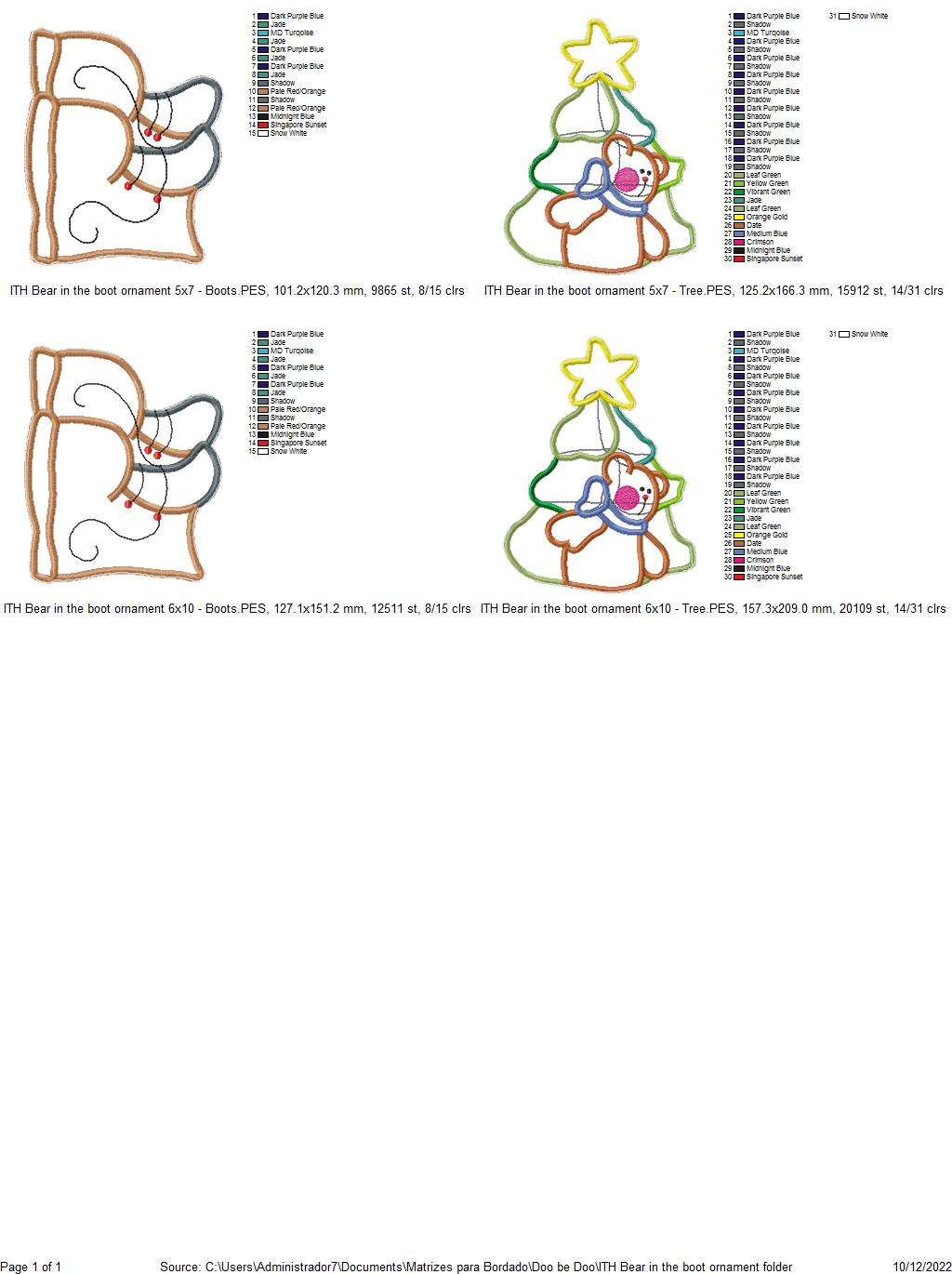 Bear in the Boot Christmas Vase Ornament - ITH Project - Machine Embroidery Design