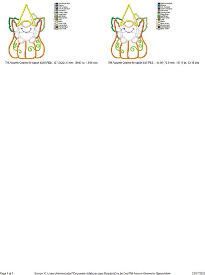 Autumn Gnome Spoon Ornament - ITH Project - Machine Embroidery Design