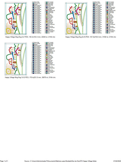 Happy Village Mug Rug - ITH Project - Machine Embroidery Design