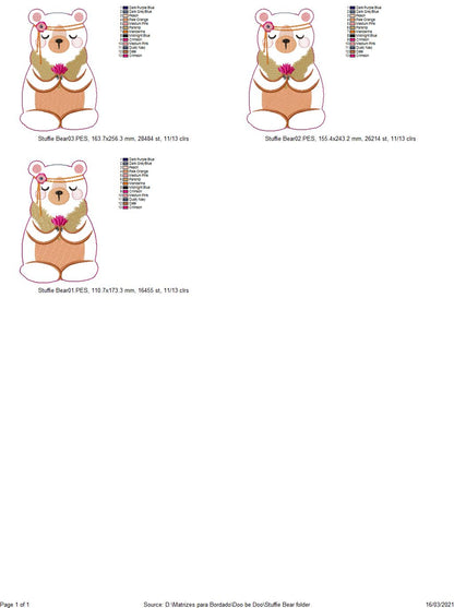 Boho Bear Stuffie - ITH Project - Machine Embroidery Design