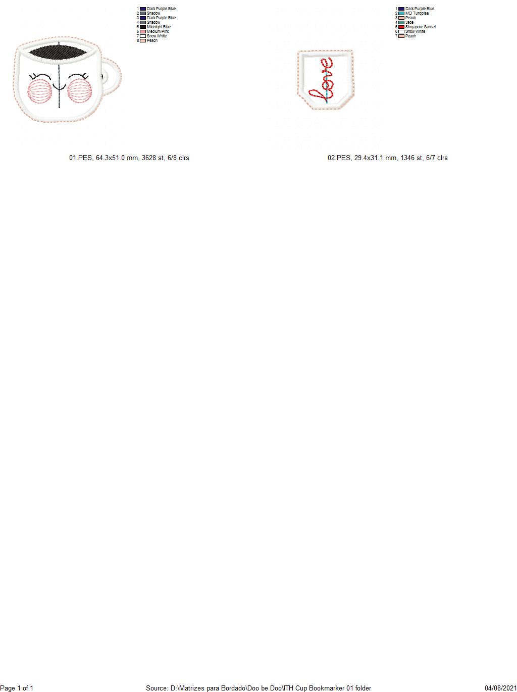 Love Teacup Bookmarker - ITH Project - Machine Embroidery Design