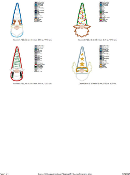 Christmas Gnomes Tree Ornaments - ITH Project - Machine Embroidery Design